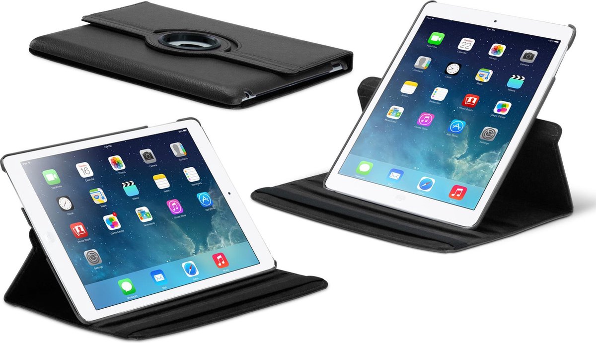 Apple iPad Air 2 9.7" Luxe Lederen Hoes - Auto Wake Functie - Meerdere standen - Case - Cover - Hoes - Zwart