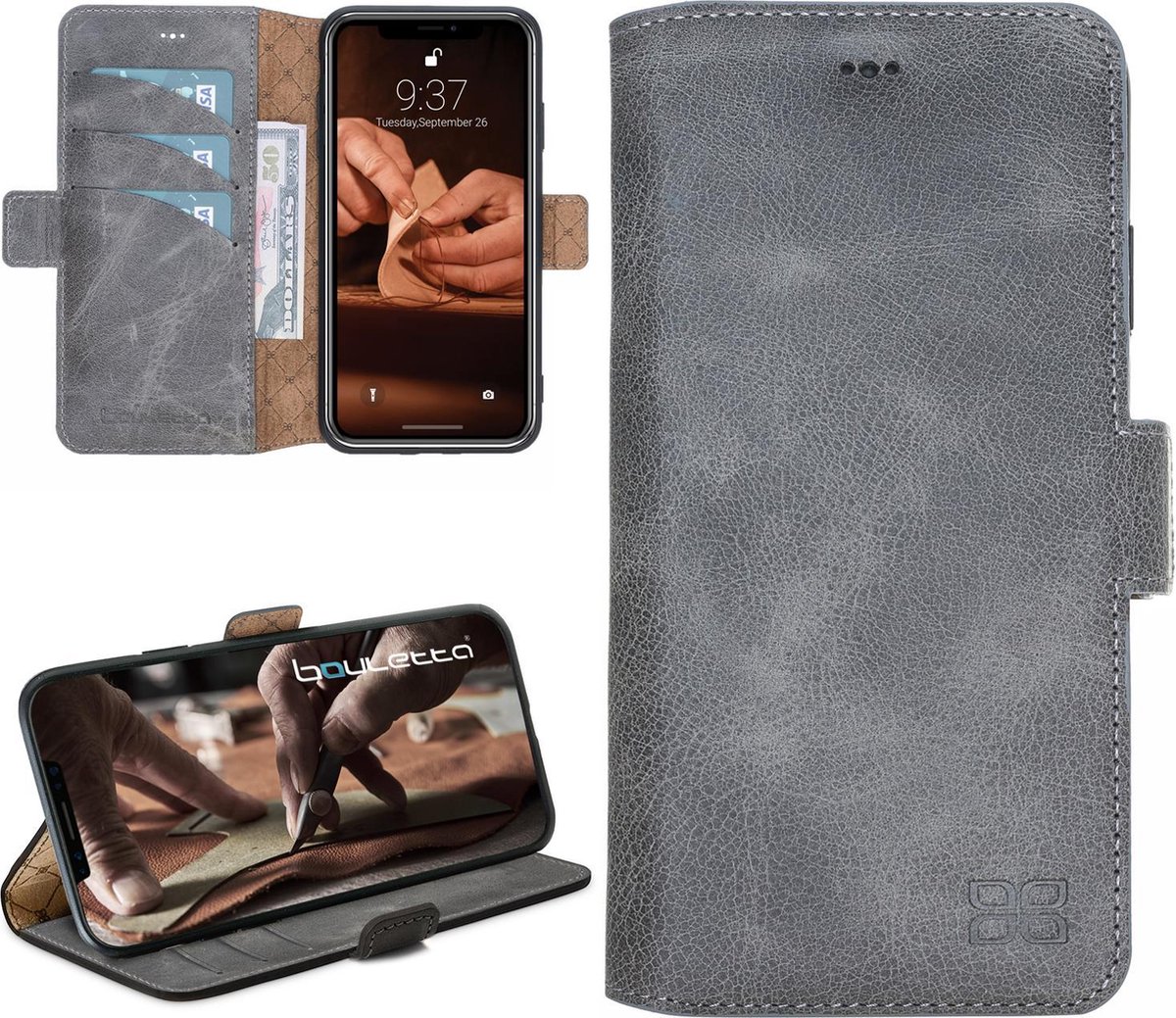 Bouletta Lederen Apple iPhone Xs Max Hoesje - BookCase - Antic Grey
