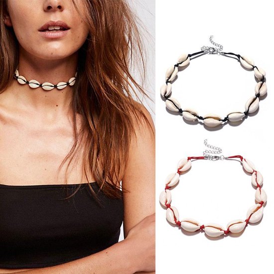 Schelpen Choker ketting zwart - zomer ketting - cadeau vriendin | bol.com