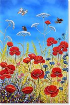 Champ de fleurs avec maïs, papillons et coquelicots - Peinture de Jardin Plein air sur toile pour usage extérieur