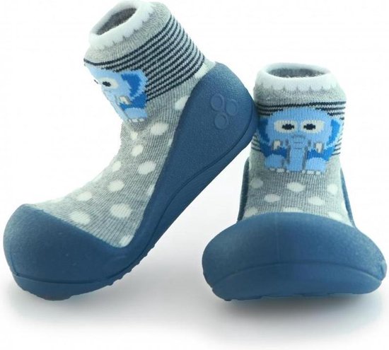 Attipas ZOO blauw babyschoenen, ergonomische Baby slippers, slofjes maat 19 , 3-6 maanden