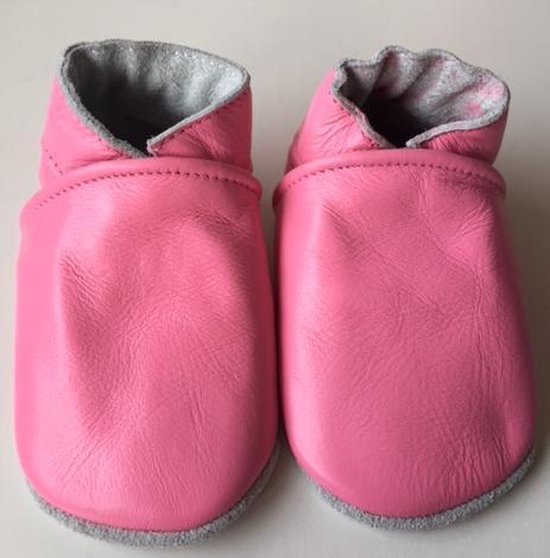 Leren baby slofjes  – roze maat s