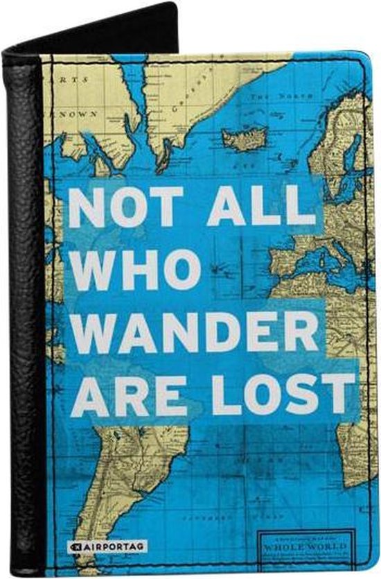 'Not all who wander are lost' - Paspoorthoes - Paspoorthouder - Paspoort Protector - Beschermhoes - Cover - Mapje - Quote - Canvas / Leer - Bescherming van je paspoort - Voor Op Reis / Reizen / Vakantie