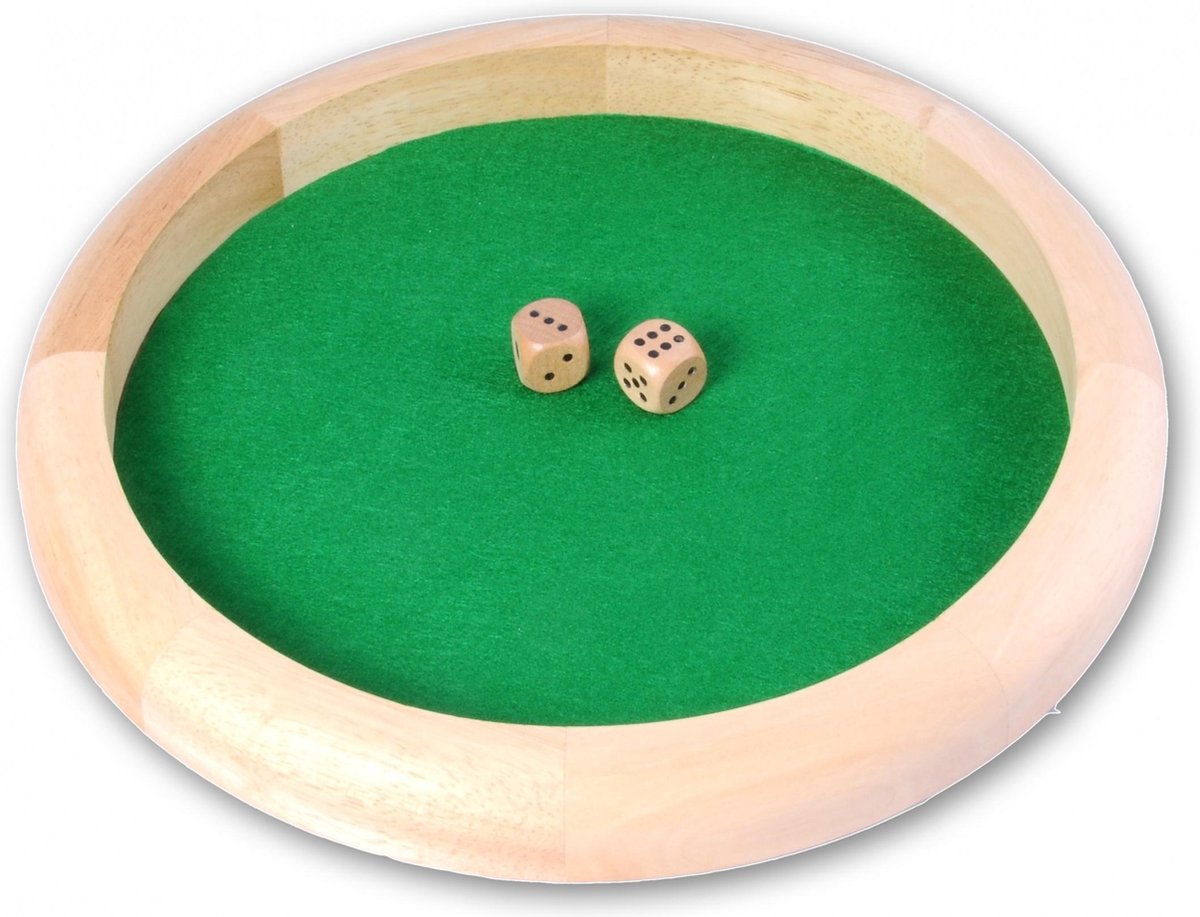 DICE TRAY OF RUBBER WOOD WITH 2 WOODEN DICE (18 MM) - 29 CM