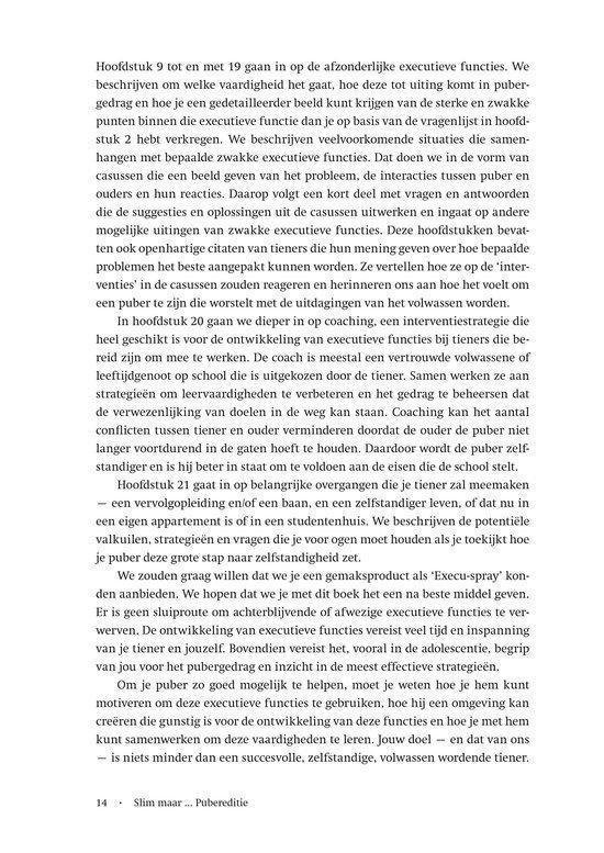 Tekstpagina uit Slim maar... Pubereditie met informatie over executieve functies en coaching.