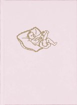 Gouden babytekening op roze kaft.