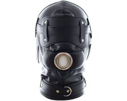 Banoch - Inferno Bondage Mask black - Zwart pu leren bondage masker met Gag & oogbedekking | BDSM