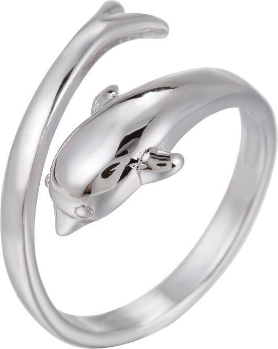 24/7 Jewelry Collection Dolfijn Ring Verstelbaar - Verstelbare Ring - Zilverkleurig - Amodi