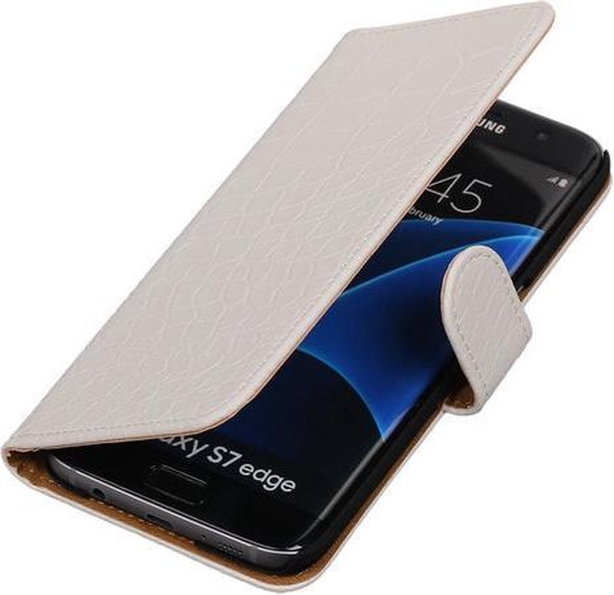 Wit Krokodil Booktype Samsung Galaxy S7 Edge Wallet Cover Hoesje
