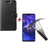 Nokia 3.1 Plus  Portemonnee hoesje zwart met Tempered Glas Screen protector