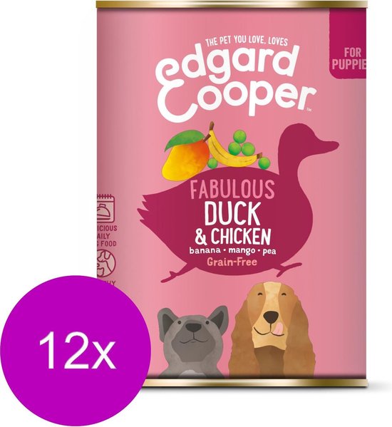 Edgard & Cooper Eend & Kip Blik - Voor Puppy's - Hondenvoer - 12 x 400 g