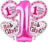 5 stuks helium ballonnen roze 1 jaar roze