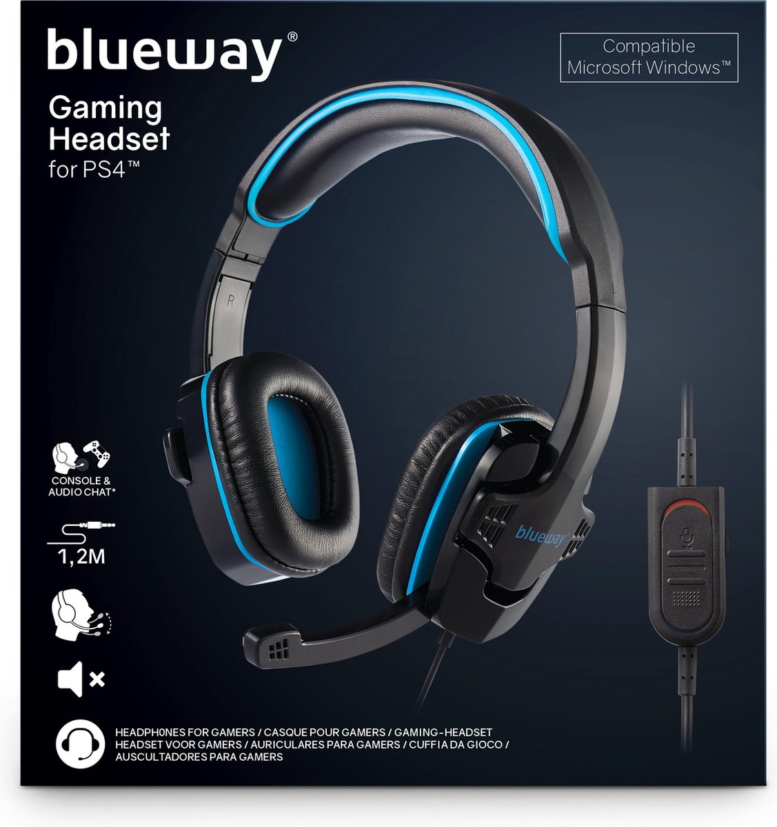 Blueway Stereo Gaming Headset - PS4 & PC - Zwart/Blauw | bol
