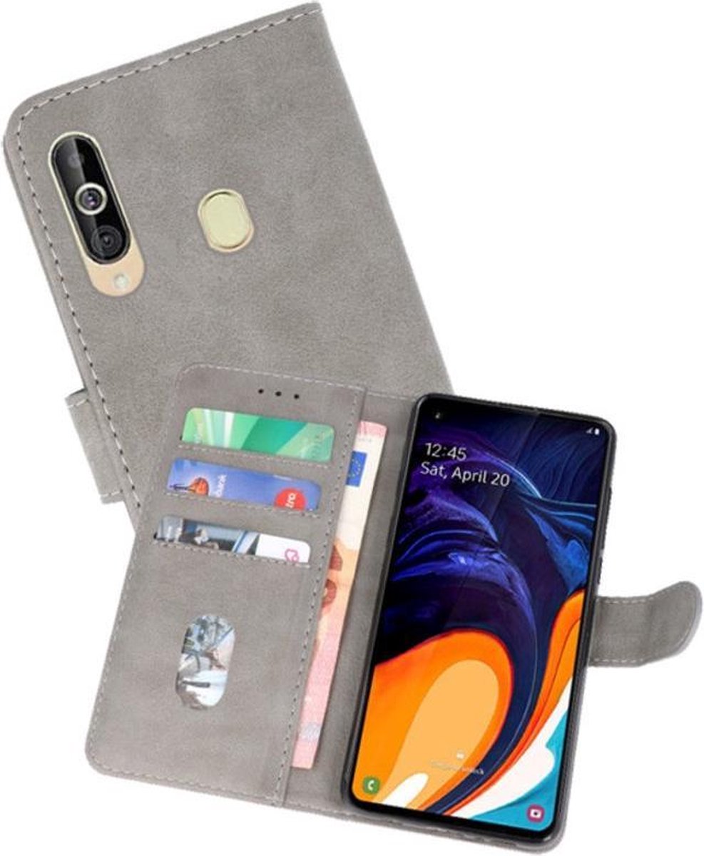 Hoesje Geschikt voor Samsung Galaxy A60 - Kaarthouder Book Case Telefoonhoesje - Grijs
