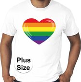 Grote maten regenboog hart gay pride t-shirt wit heren 4XL