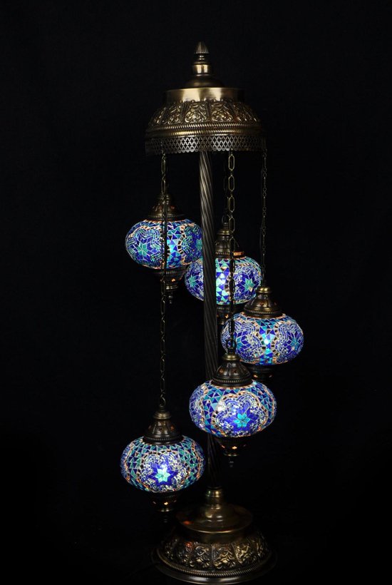 impuls Noord droom Turkse lamp - Oosterse lamp - Staande lamp - Blauw - 5 bollen - mozaïek |  bol.com