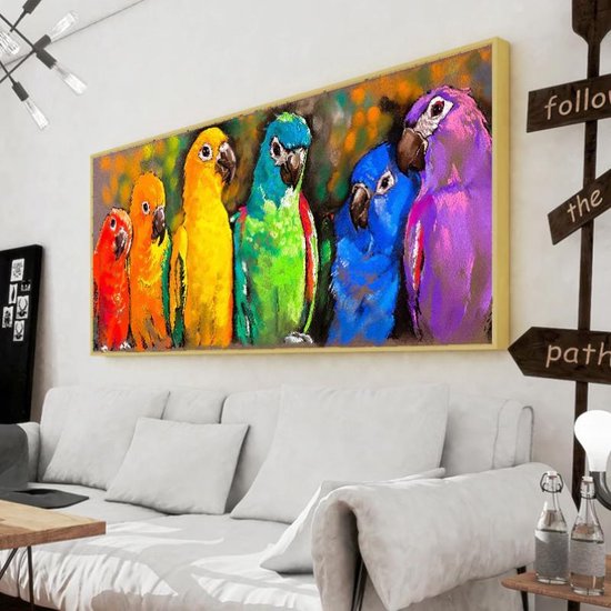Canvas Schilderij * Kleurrijke Papegaaien * - Kunst aan je Muur - Modern  Grafitti -... | bol.com