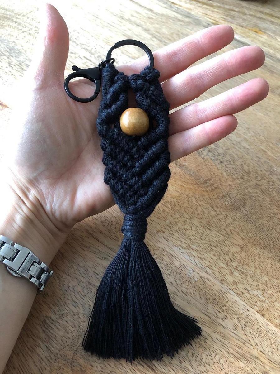 Sleutelhanger, macrame sleutelhanger, geknoopte sleutelhanger Zwart