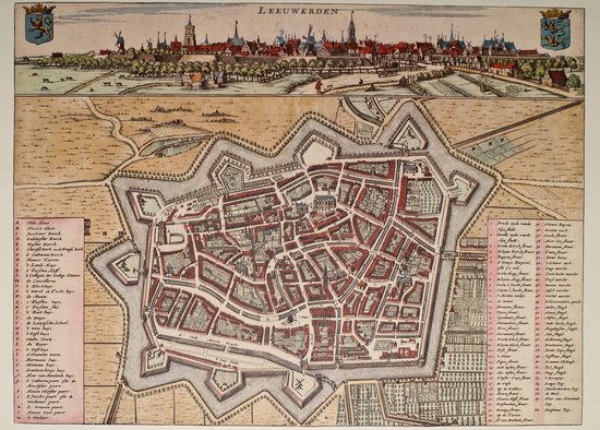 Poster Historische Kaart Leeuwarden - Plattegrond - 1664 - Large 50x70 cm - Oude Kaart