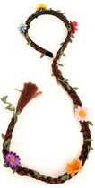 bruine vlechthaarband met bloemen vlecht op haarband