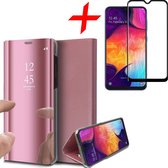 Samsung A30s Hoesje en Samsung A30s Screenprotector - Samsung Galaxy A30s Hoesje Book Case Spiegel + Screen Protector Full - Roségoud