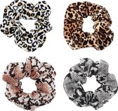 Scrunchie leopard set van 4 | set | elastiek | satijn | fluweel | haarwokkel |  haarelastiek | snake | luipaard | panter | scrunchies