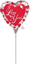 "Love Rood Hart & Zilveren Strepen" Folieballon, 23 cm