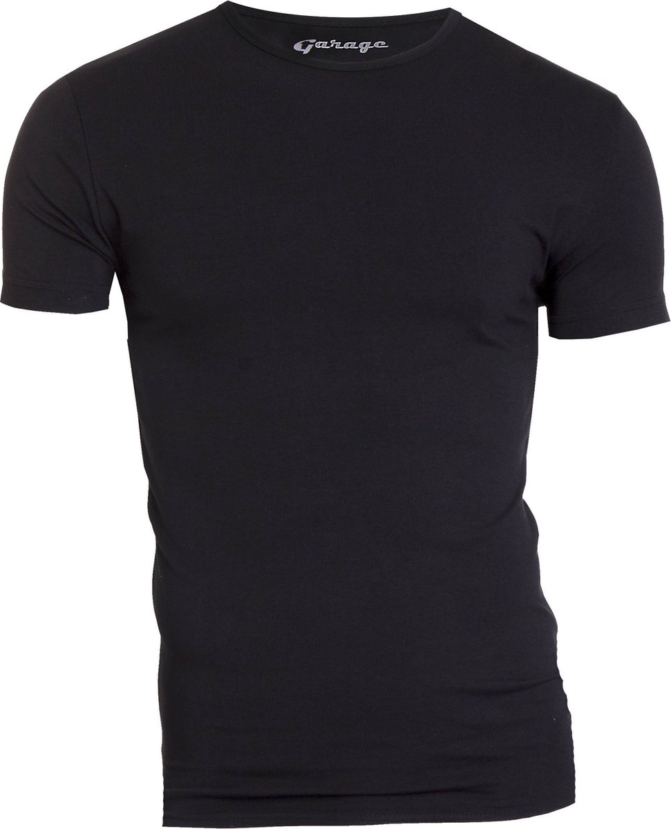 Garage 201 - Bodyfit T-shirt ronde hals korte mouw zwart S 95% katoen 5% elastan