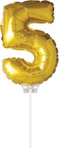 Ballon folie 5 goud met stokje 40cm