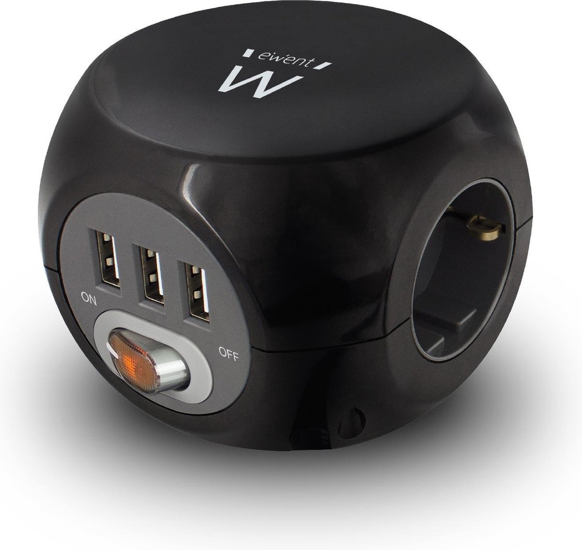 Ewent kubus stekkerdoos met 3 USB-poorten, 1.5m, zwart