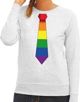 Gay pride regenboog stropdas sweater grijs voor dames M