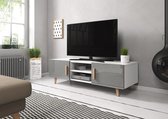 TV Kast Hoogglans Grijs 140x42x50 cm – Grijze TV Meubel Scandinavisch Design – High Gloss 2 deurs TVmeubel – Perfecthomeshop