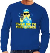 Fout paas sweater blauw take me to your leader voor heren M