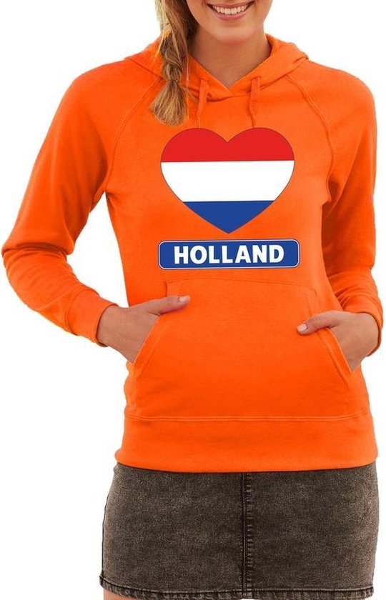 Oranje Holland hart vlag hoodie / hooded sweater dames - Oranje Koningsdag/ supporter kleding L
