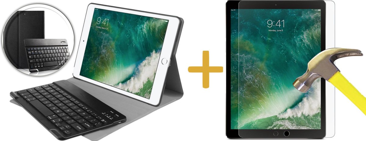 Hoes met Toetsenbord geschikt voor iPad 2017 9.7 inch - Book Case Cover Hoesje met Toetsenbord en Screenprotector Zwart - iCall