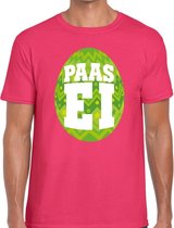 Paasei t-shirt roze met groen ei voor heren 2XL