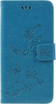 Bloemen & Vlinders Book Case - Geschikt voor Samsung Galaxy A7 (2018) Hoesje - Blauw