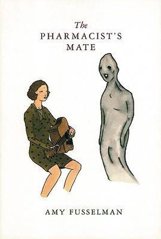 Boekomslag van 'The Pharmacist's Mate' met een illustratie van een vrouw met gitaar en een spookachtig figuur.