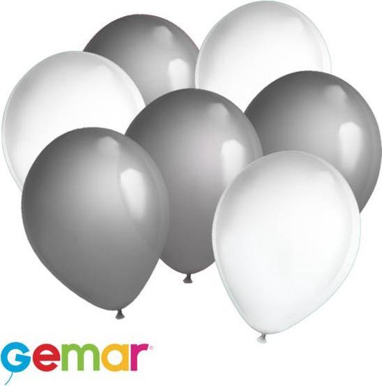 30x Ballonnen Wit en Zilver Ook geschikt voor Helium