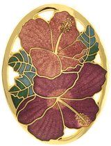 Behave Broche ovaal met bloemen paars bruin - emaille sierspeld - sjaalspeld 5 cm