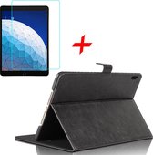 Hoes + Screenprotector geschikt voor iPad Air 10.5 (2019) - Smart Book Case Lederen Hoesje - iCall - Zwart