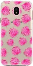 Samsung Galaxy J3 2017 hoesje TPU Soft Case - Back Cover - Pink leaves / Roze bladeren