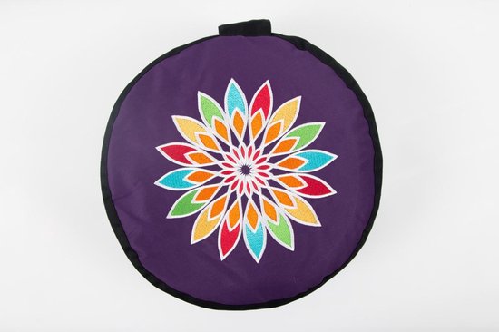 Om Namaste Symbolic Meditatiekussen Zitkussen - Rond - Paars & Zwart - Rainbow flower van Om Namaste — afbeelding 2