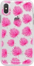 Fooncase Hoesje Geschikt voor iPhone XS - Shockproof Case - Back Cover / Soft Case - Pink leaves / Roze bladeren