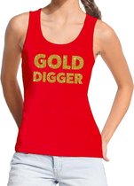 Gold Digger glitter tekst tanktop / mouwloos shirt rood dames - dames singlet Gold Digger L