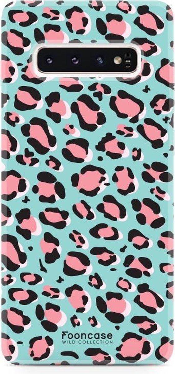 Fooncase Hoesje Geschikt voor Samsung Galaxy S10 - Shockproof Case - Back Cover / Soft Case - Luipaard / Leopard print / Blauw