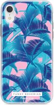 Fooncase Hoesje Geschikt voor iPhone XR - Shockproof Case - Back Cover / Soft Case - Funky Bohemian / Blauw Roze Bladeren