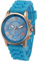 Fako® - Horloge - Geneva - Roman Siliconen - Lichtblauw