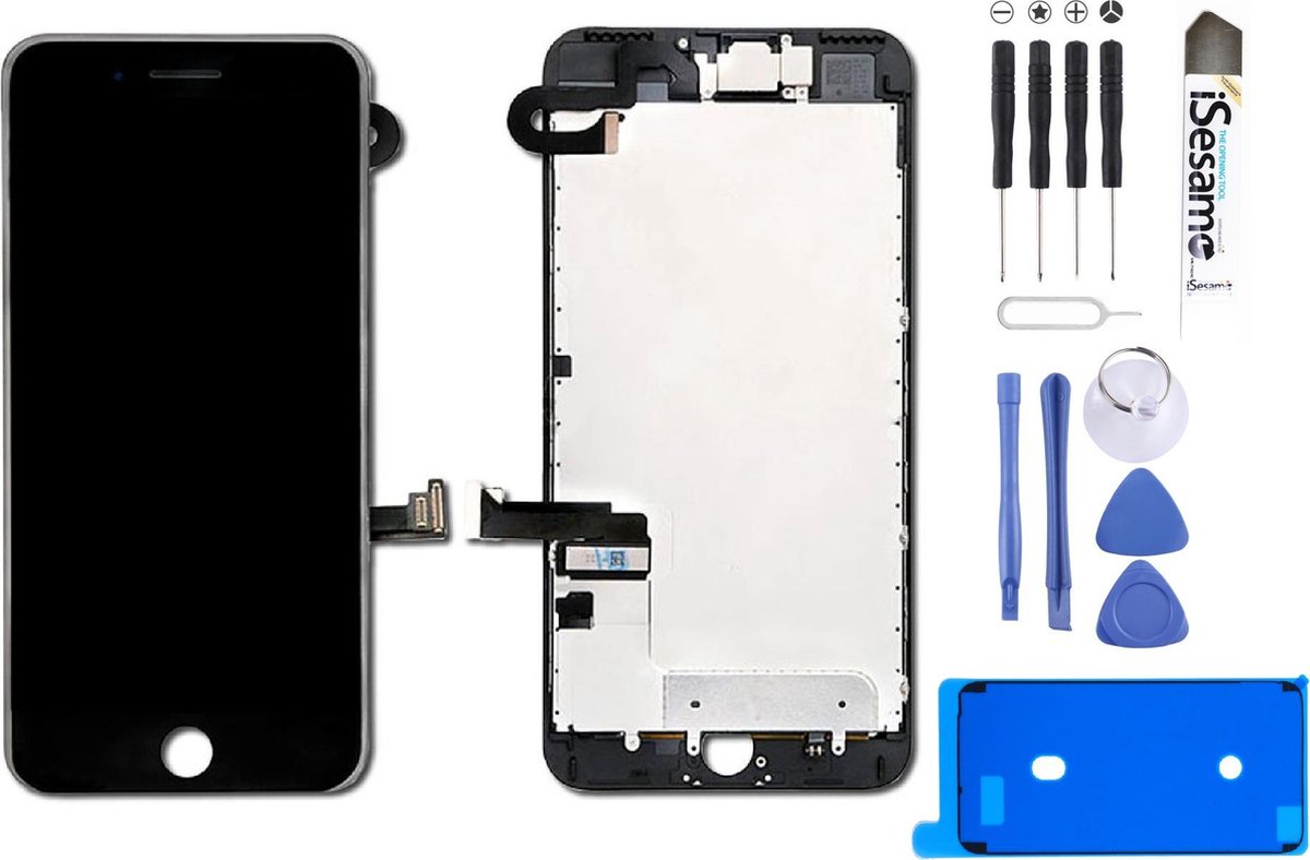 Complete set Voorgemonteerd LCD Scherm voor de iPhone 7 met gereedschap + tempered glass + plakstrip|Zwart/Black|AAA+ reparatie onderdeel