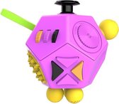 Fidget Cube Box XXL met 12 speelkanten | Stress Verminderende Speel Kubus | Vinger Friemel Kubus | Stress spinner Bal | Rage van 2017 | Roze met Geel Groen en Zwart